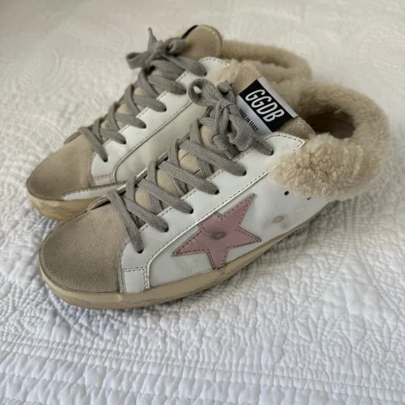 Golden Goose Super-Star Sabot Shearling Sneakers White Pink Star Women’s 7 - Picture 8 of 8